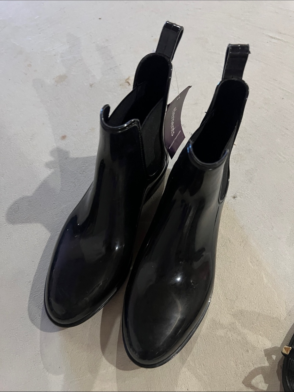 Glossy Black Chelsea Rain Booties - Women's Waterproof Ankle Boots
